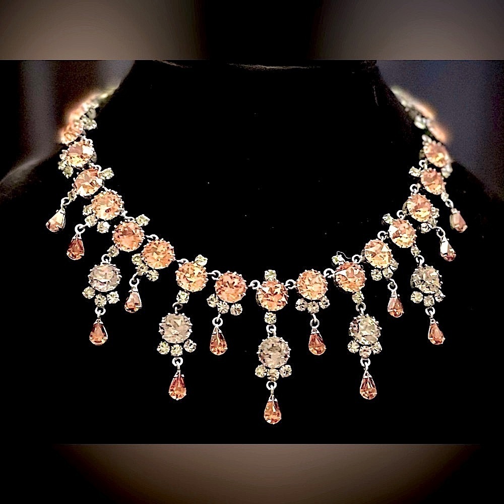 Vintage Austrian crystal drippy bib formal necklace​​​​​